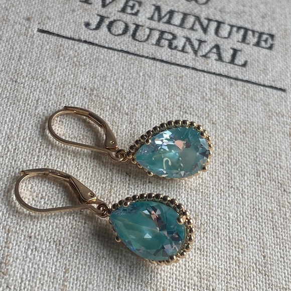 SOLID brass dangle crystal earrings - Picture 14 of 14